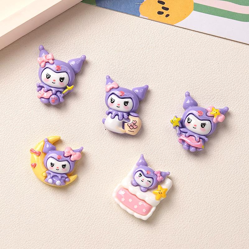 10Pcs New Mini Kawaii Cartoon Purple Good Night Animal  Series Flat Bottom Scrapbook  Diy Jewelry Making Hairwear Accessorie A32