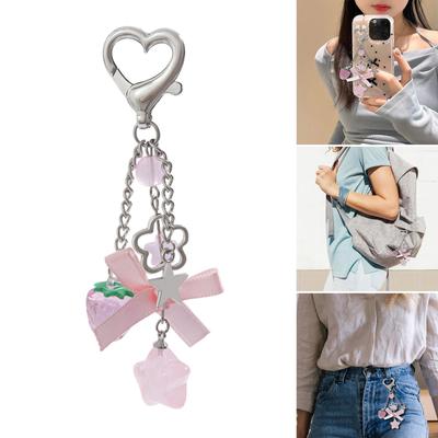 Schlüsselanhänger mit Erdbeerstern und Schleife, schöne Dekoration, Schlüsselanhänger, Ornament, Rucksack, Handtasche, Charm-Anhänger für Mädchen und Frauen