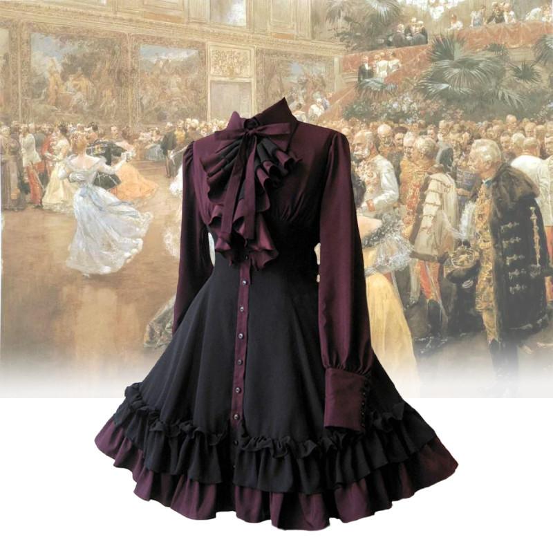 Butterfly Medieval Gothic Bow Dress Cosplay Costume Steam Punk Womens Dress Cos