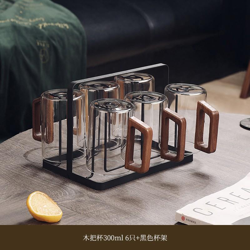Heat-Resistant Glass Tea Cup Set With Wooden Handle Home Living Room Serving Guest Drinking