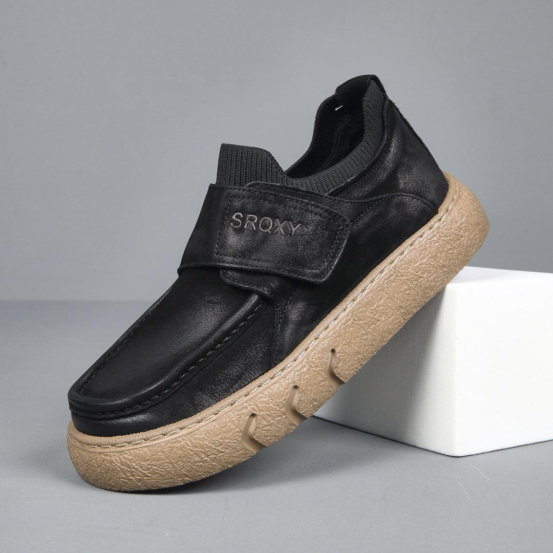 

2025 Men s Cowhide Genuine Leather Slip-On Board Shoes, Thick Sole, Height Increasing, Odor Resistant, Casual European Style. 41 чорний