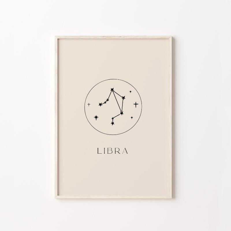 Minimalist Astrology Art Print Cream Beige and Black Zodiac Home Wall Decor Star Sign Neutral Constellation Canvas Poster