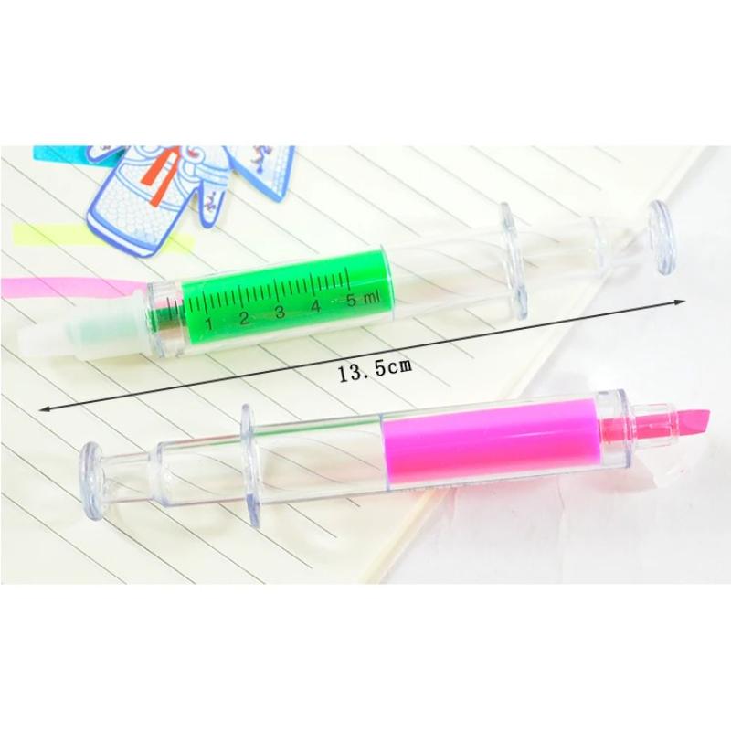6Pcs Color Pen Syringe Highlighter Pen Syringe Needle Shape Mechanical Ballpoint for Office School Marker Writing Tool