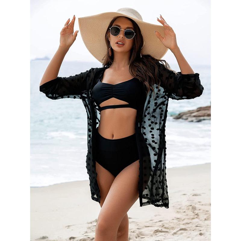 Damen Plus Size Neuer Bikini Clear Beach Sonnenschutz Shirt Kleid Kittel