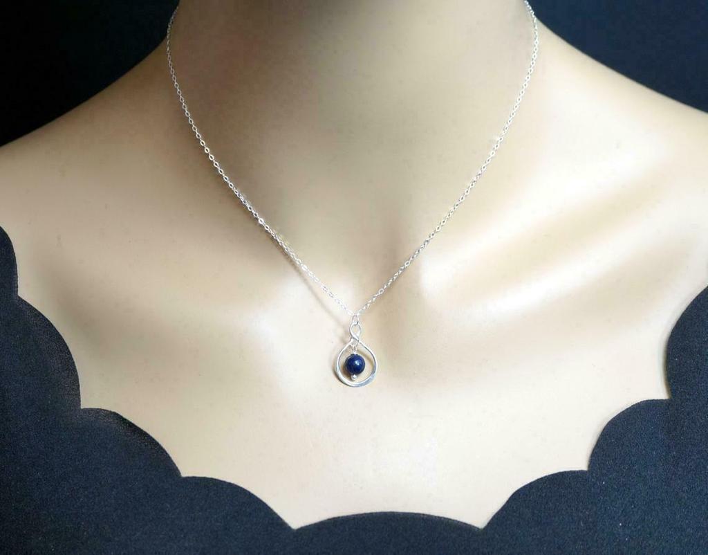 Sterling Silver Infinity Handmade Lapis Lazuli  Necklace Pendant For MOM Wife