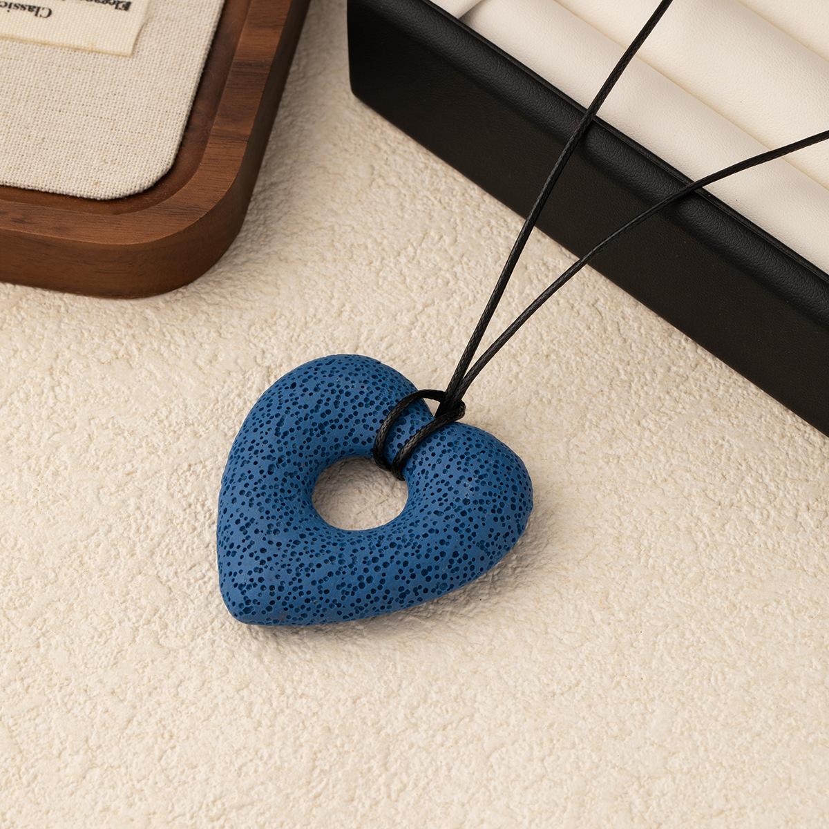 Summer Color Hollow Love Pendant Black Rope Necklace Long Retro Premium Sense Necklace