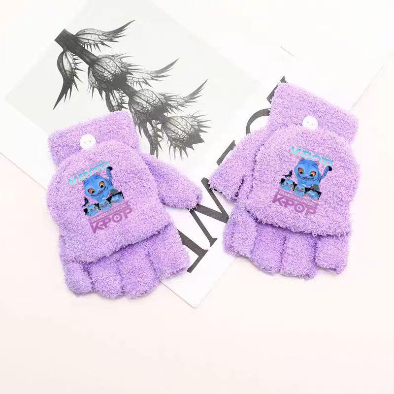 

Дитячі зимові в язані рукавички-трансформери без пальців - Мультяшний дизайн, Товсті та теплі для хлопчиків та дівчаток