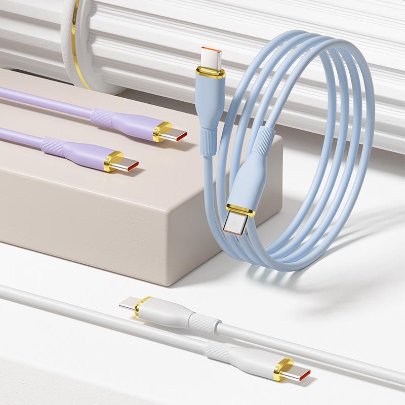 100W Liquid Soft Rubber Dual USB-C Data Cable for Apple & Huawei - PD27W Super Fast Charging (60W).