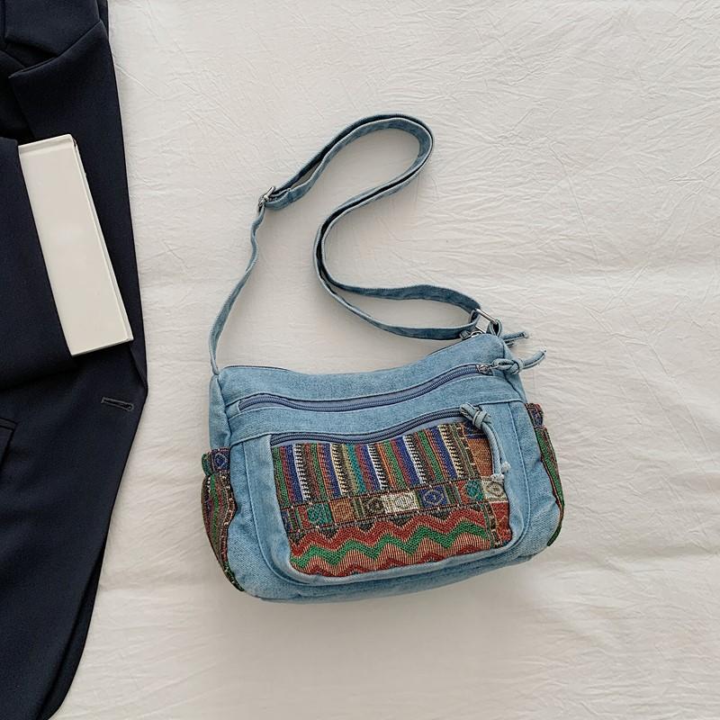 Vintage Denim Embroidered Tote Bag Women's Large Capacity Shoulder Handbag