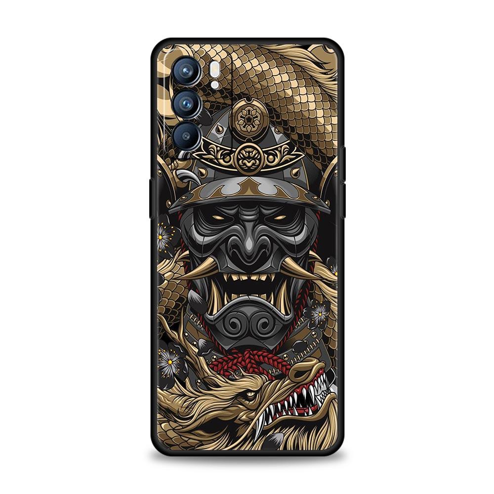 Samurai Hannya Mask Ghost Case For Oppo Reno13 Reno12 Reno11 F Reno10 Pro A54 5G Find X5 A53 A52 A9 A17 4G A79 A80 A98 Cover