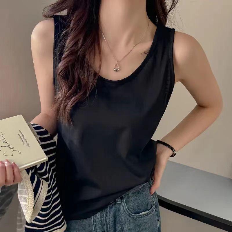 Plus Size Loose Fit Camisole Vest for Women - Spring/Summer Cotton Linen Top, Concealing and Versatile. S [70-95 kg] чёрный