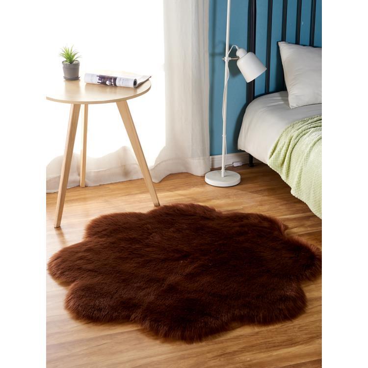 Burgundy Plum Blossom Plush Carpet, Round Wool Living Room Bedroom Bedside Floor Mat