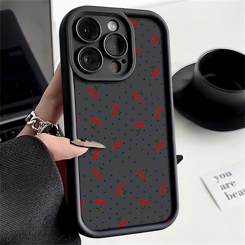 Little Cherry Pattern TPU Soft Matte Phone Case For iPhone 16 Pro Max 15 Pro 14 13 12 11 XR XS Shockproof Lens Protection Bumper Cover
