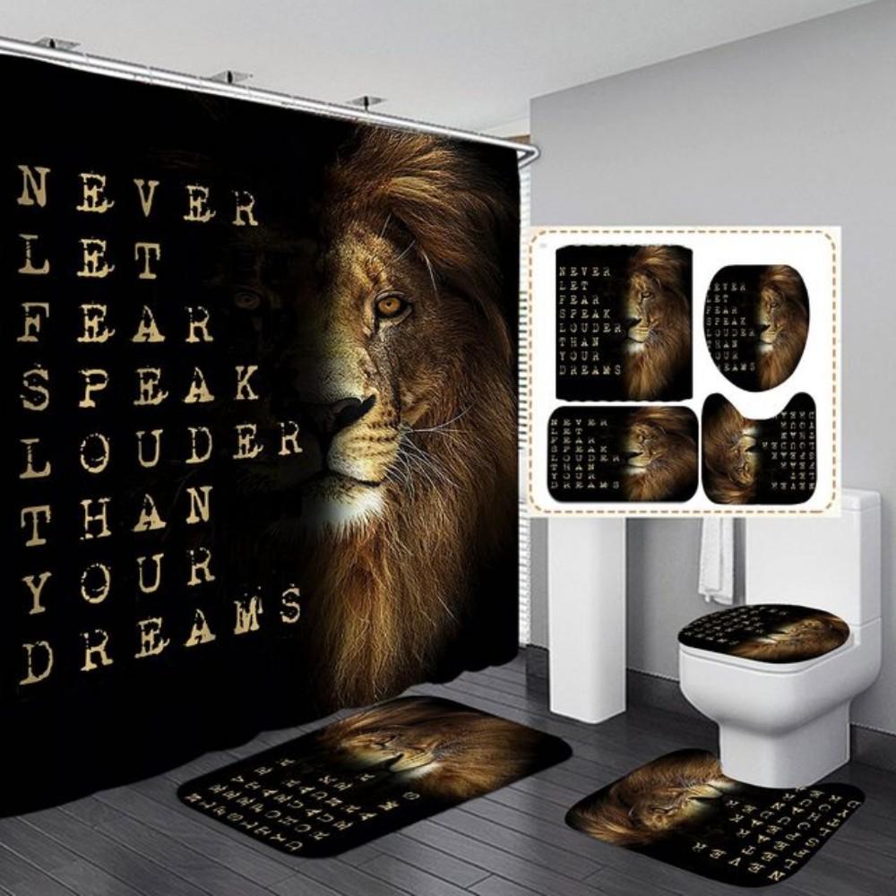 Crown Lion King 3D Luxury Bathroom Curtains Shower Curtain Set for Bathroom Modern Geometric Bath Rug Decor