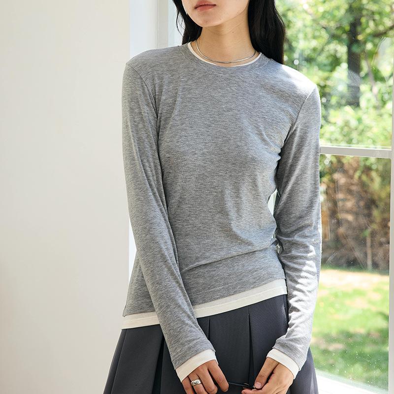 

A New Style of Women s Base Layer for Autumn and Winter, Featuring Two Fake Round-neck Knitted Sweaters and A Simple Long-sleeved T-shirt M