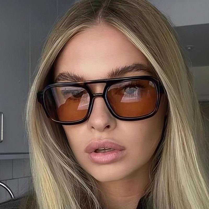 Women's sunglasses, men's and women's fashion square large-frame double-beam sunglasses