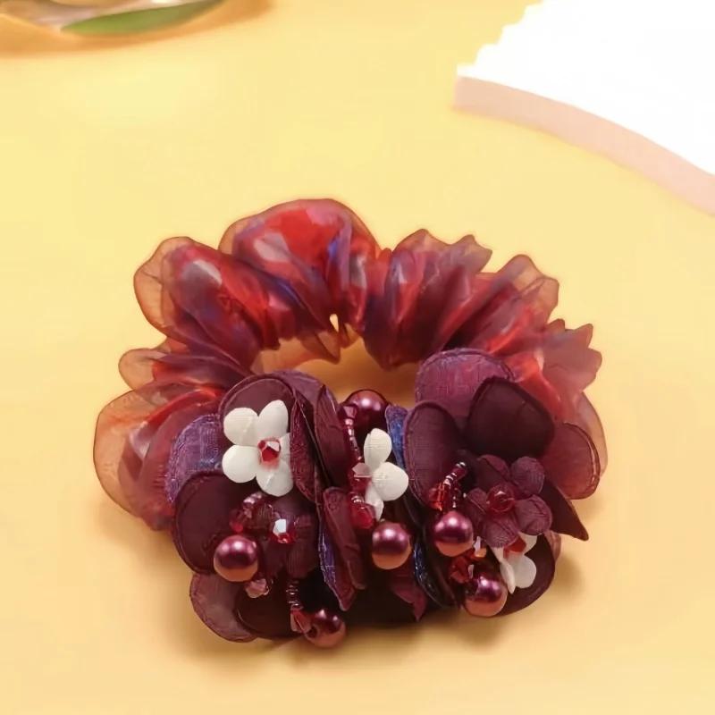 

Новое кольцо для волос с 3 цветами Женский жемчужный головной убор Цветок Смелая Высокоэластичная резинка Мать Все-матч Аксессуары для волос Скранчи