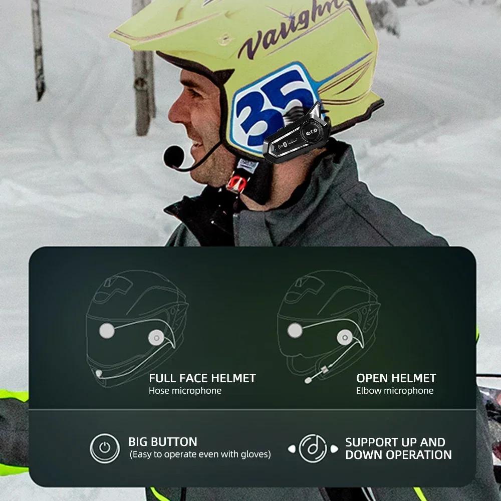 Motorcycle Helmet Intercom Bluetooth Headset BT 5.3 Hands Free Call Wireless Noise Reduction Waterproof 2 Rider 300M Interphone