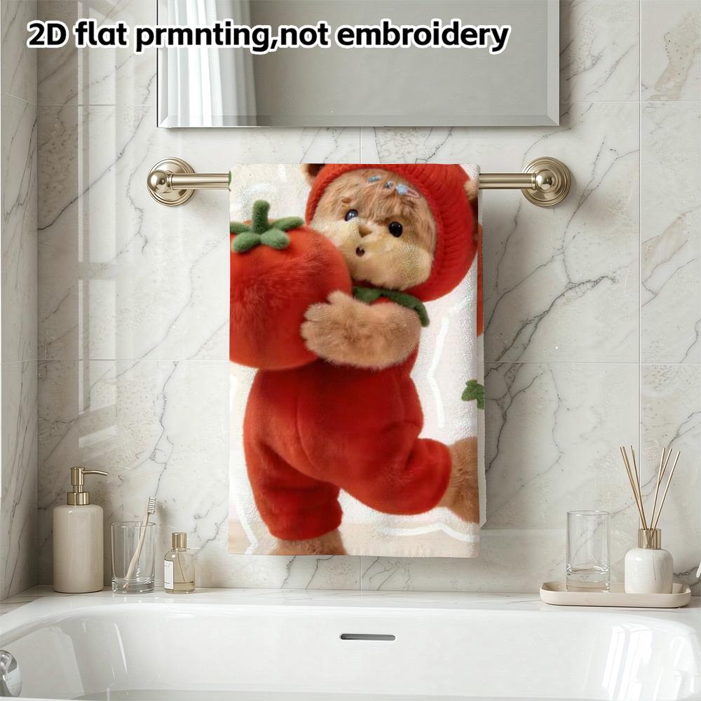 Cuddly Tomato Bear Print Towel, Absorbent Bathroom Towel