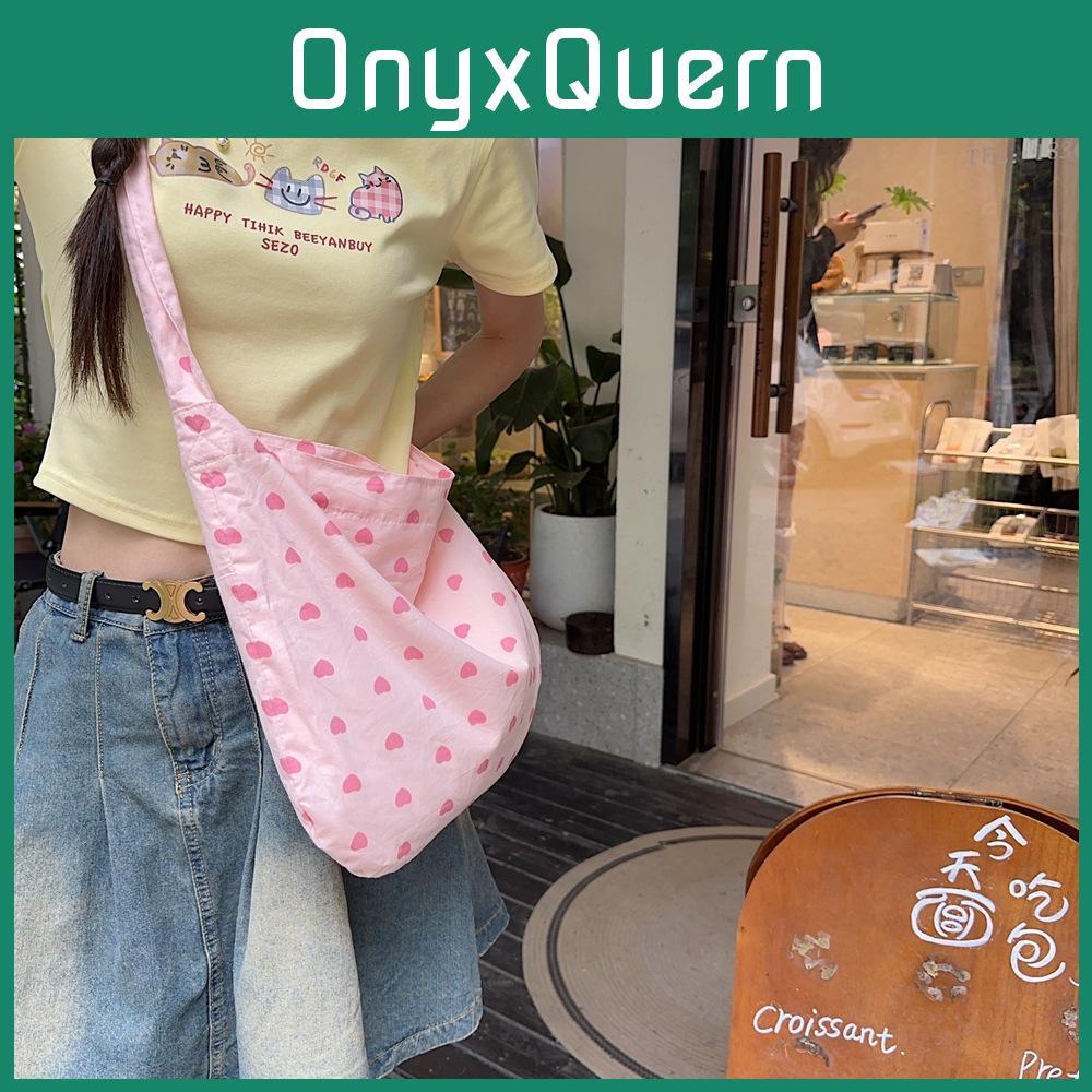 Chic Double Layered Canvas Crossbody Bag With Heart Design For Fashionable Girls