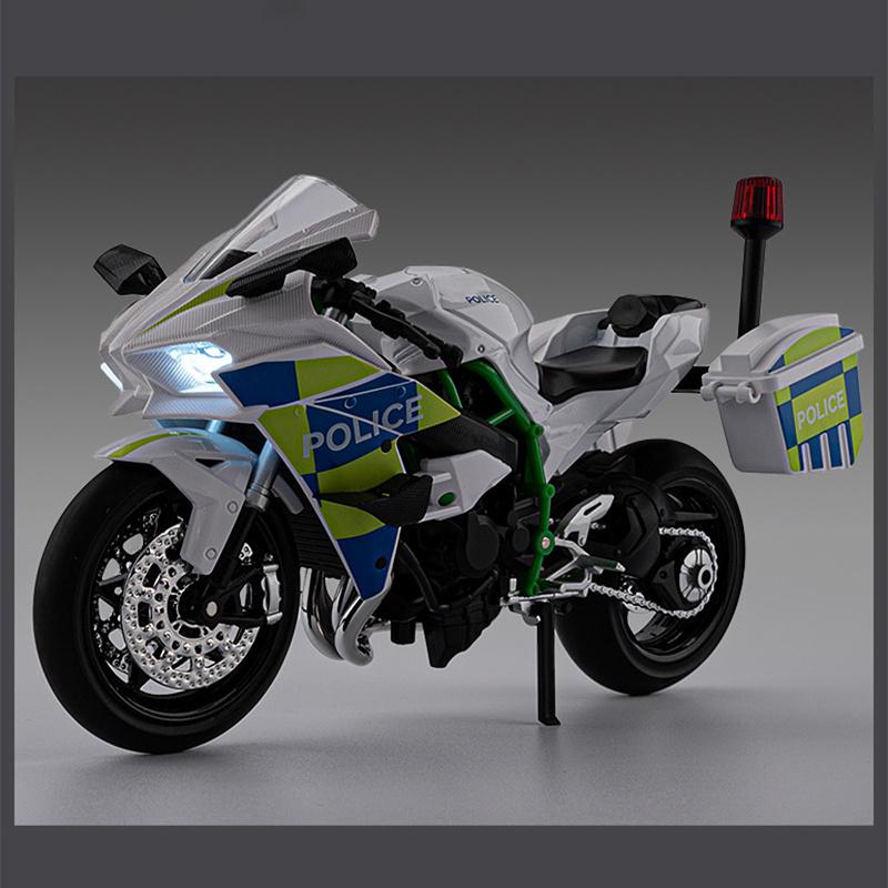 1:12 H2 H2R Alloy Police Racing Motorcycle Model Diecasts Track Sports Motorcycle Model Simulation Sound and Light Kids Toy Gift