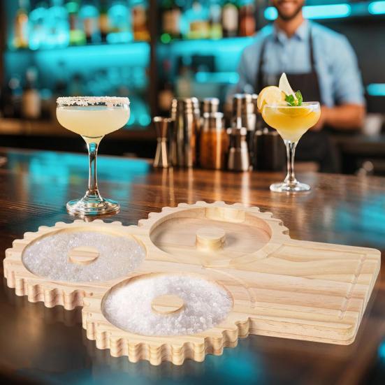 Dřevěný okrajovač sklenic na bar pro Margaritu a koktejly, barmanská pomůcka, nádoba na cukr a sůl, nádoba na koření, doplňky na domácí bar, párty doplňky