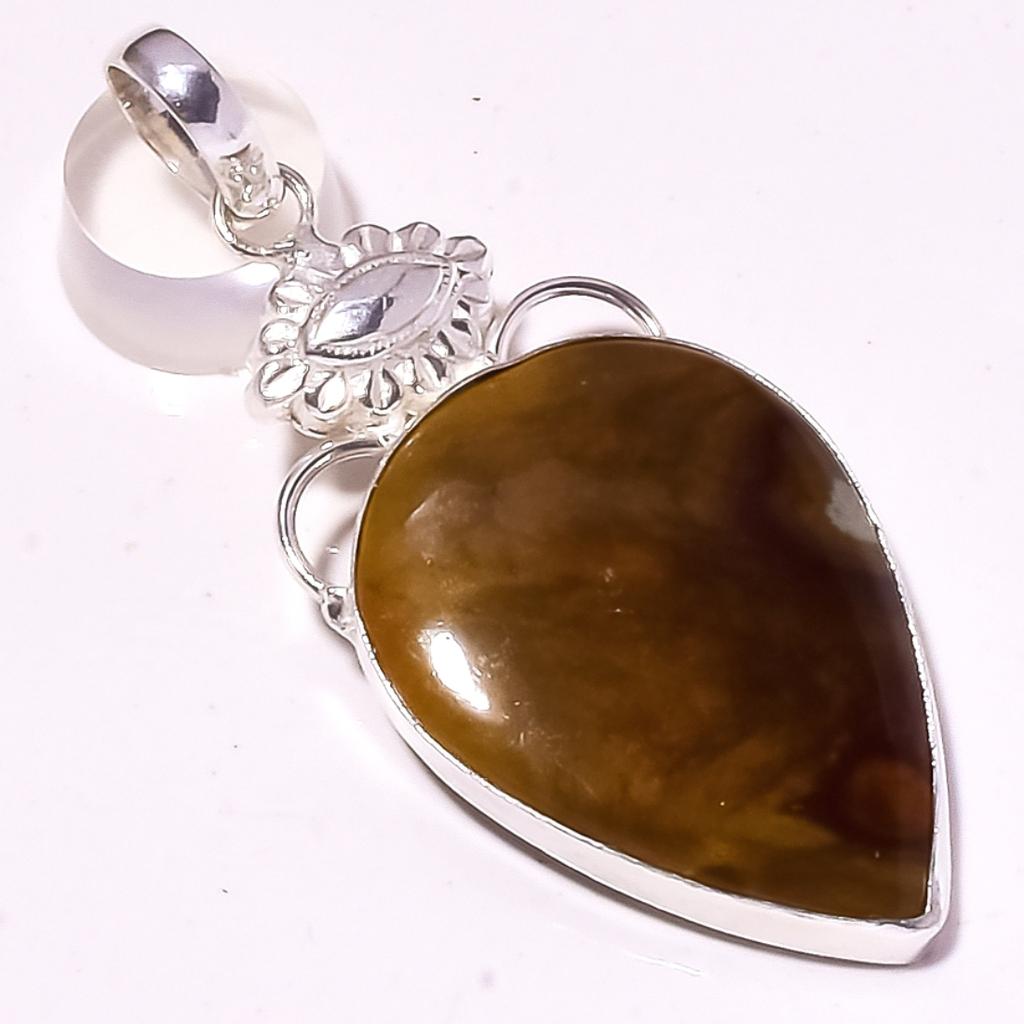 Rainforest Jasper Gemstone Handmade Engagement Gift Jewelry Pendant 2.3" c1t68
