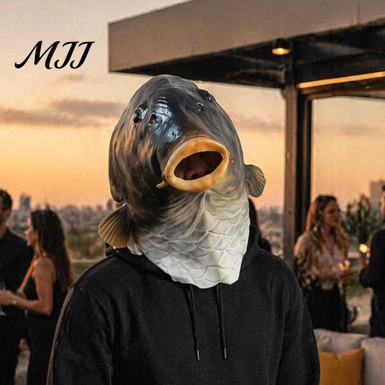 Highly Simulated Fish Costume Funny Head Mask, Realistic Latex Carp Cosplay Prop, Animal Unrestricted Vision Mask for Party Prank, Trick or
