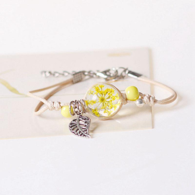 Four-Leaf Clover Dried Flower Ceramic Bracelet - Original Feminine Braided Design
