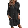 Women Dress Turn-down Collar Loose Long Sleeves Single-breasted Solid Color Shirt Type OL Commuting