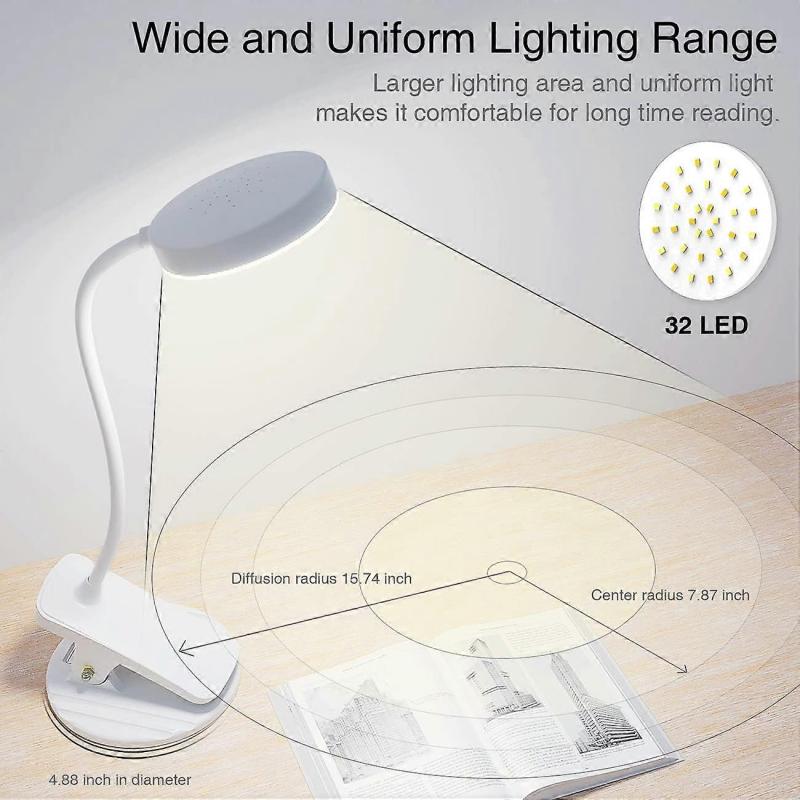 Clip-on Reading Lamp,  Eye Protection USB Rechargeable Clip-on Table Lamp Touch Control Bedside Lamp with Flexible Gooseneck