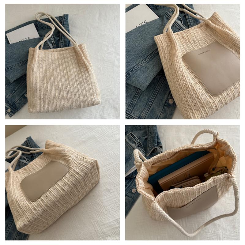 Summer New Fashionable Retro Shoulder Bag Large Capacity Shopping Beach Bag Simple Travel Women's Tote Bag