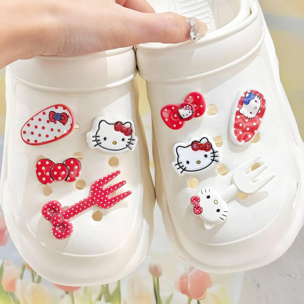 Ankara Red Cat Clog Cartoon Bow with Removable Buttons & Cute DIY Shoe Decorations