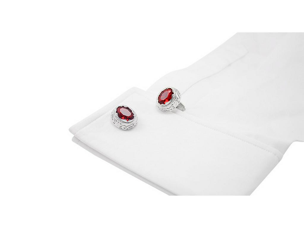 Savvas Men's Red Crystal Cufflinks & Women's Oval Glass Cufflinks Set