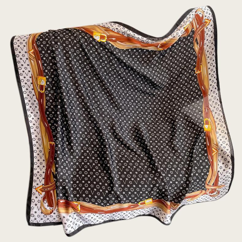 Hangzhou Silk Satin Brocade Scarf 110x110: Versatile Large Silk Feel Shawl for Air Conditioning