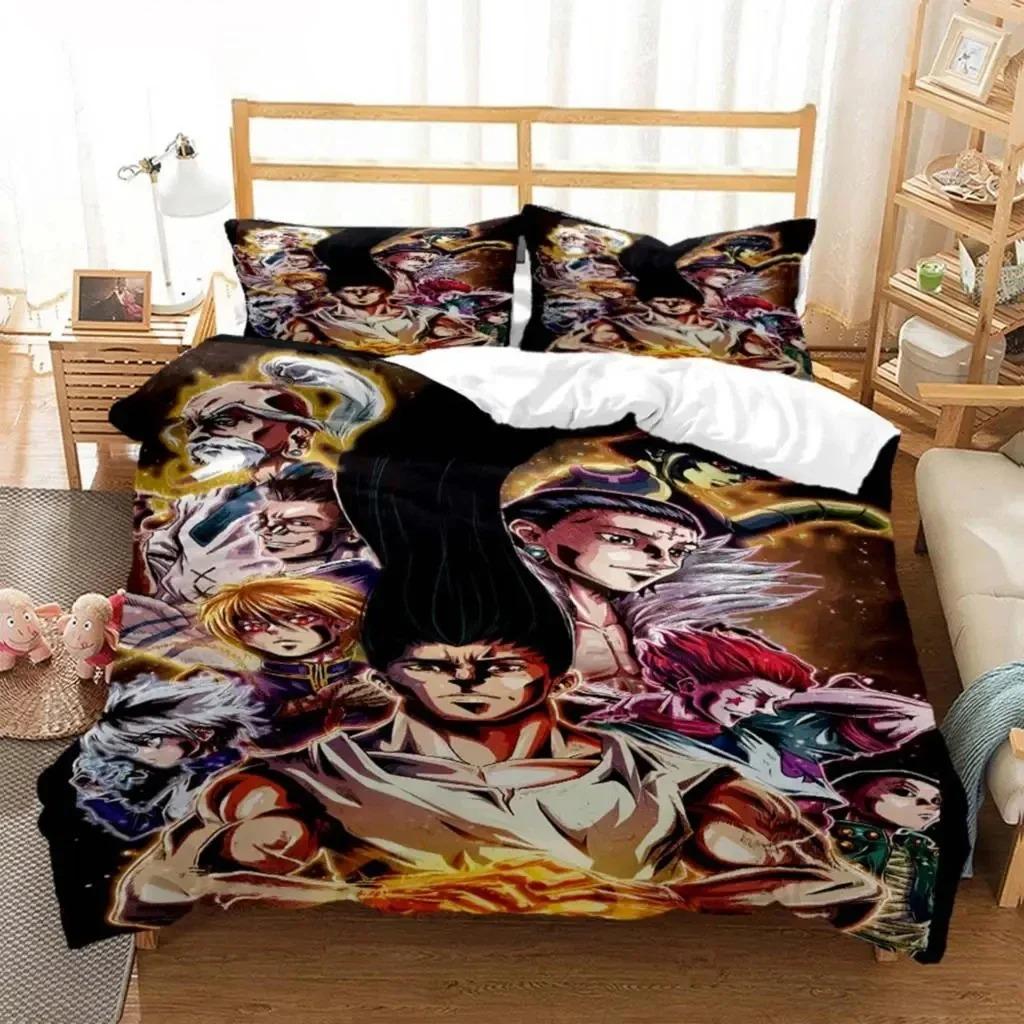 Hunter×Hunter Bedding Set Exquisite Bed Supplies Set Cartoon Anime Duvet Cover Bed Comforter Set Bedding Set Birthday Gift