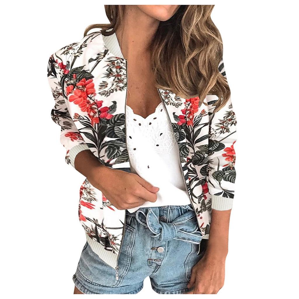 Giacca da Donna Retro Floreale con Cerniera Cappotto Casual Capospalla