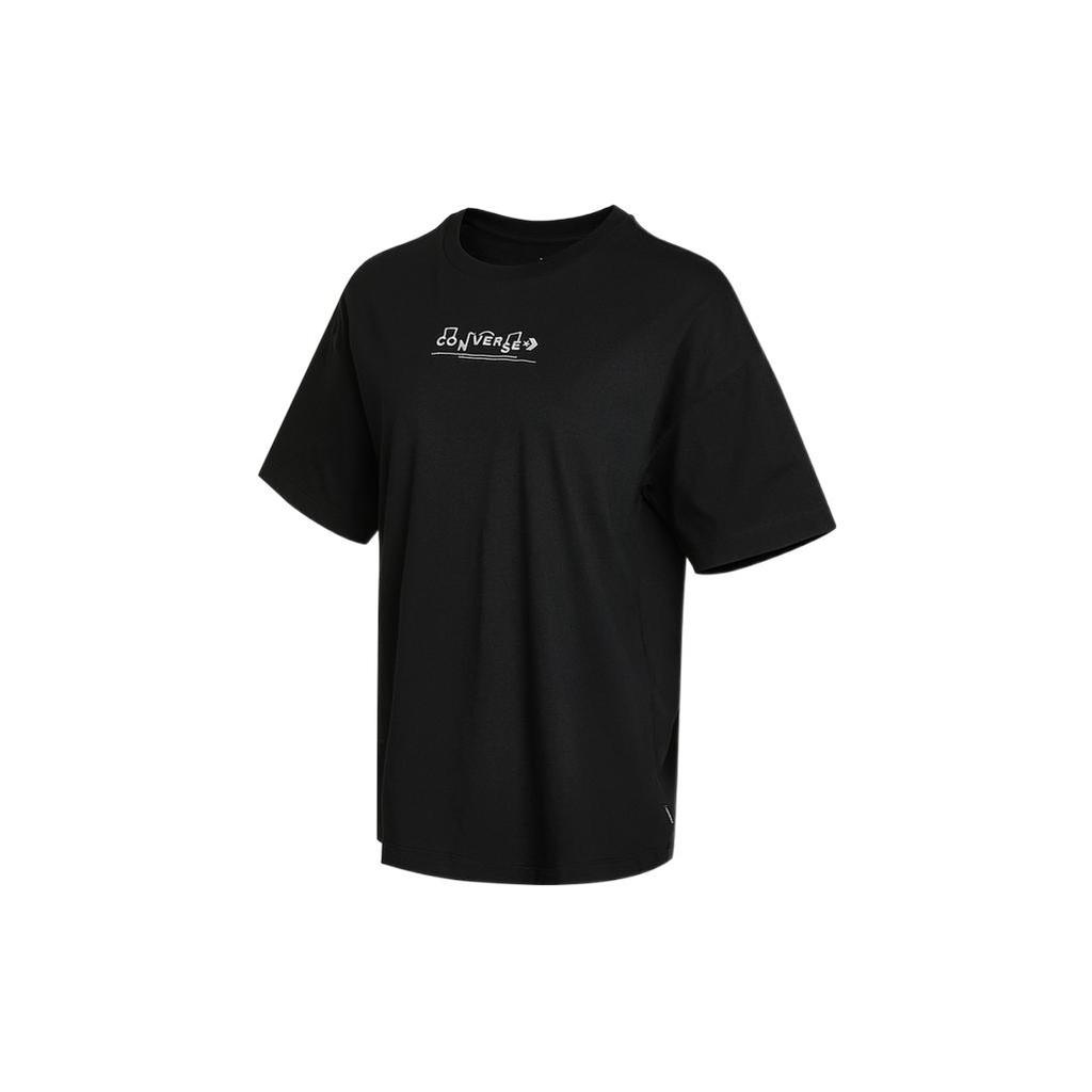 Converse Drop Shoulder Sleeve T Shirt Women's Black Unisex 10022776-A03