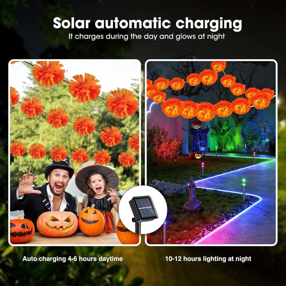 Battery Powered/Solar Powered Marigold Garland Lights Orange Warm Light Fairy Lights Festival Atmosphere for 10LED/30LED
