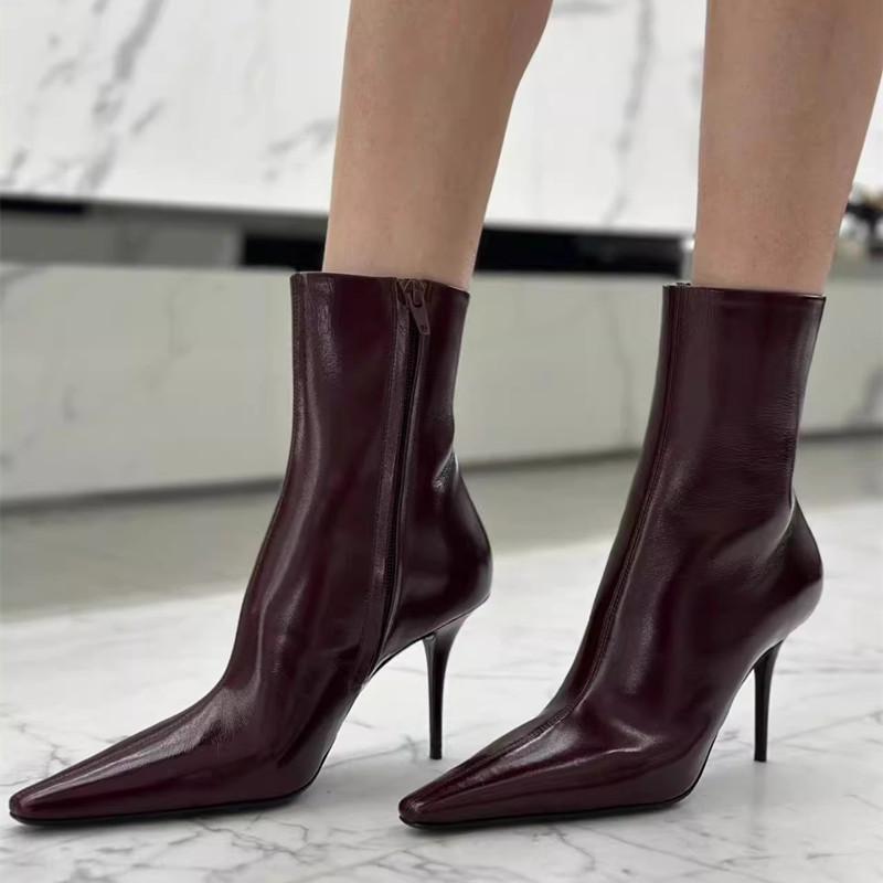 Autumn Winter Fashion Patent Leather Women Ankle Boots Elegant Pointed toe Thin High heels Ladies Chelsea Dress Booties Shoes