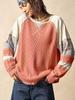 Women's Loose Casual Printed Patchwork Round Neck Long Sleeve T-shirt - Spring 2026