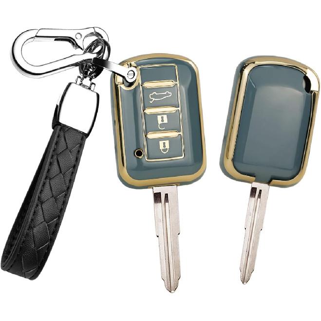 HIBEYO Key Fob Cover for Mitsubishi Eclipse CROSS Outlander SPORT Mirage G4 Lancer 2016-2021 Key Case Cover for Mitsubishi Accessories with Keychains