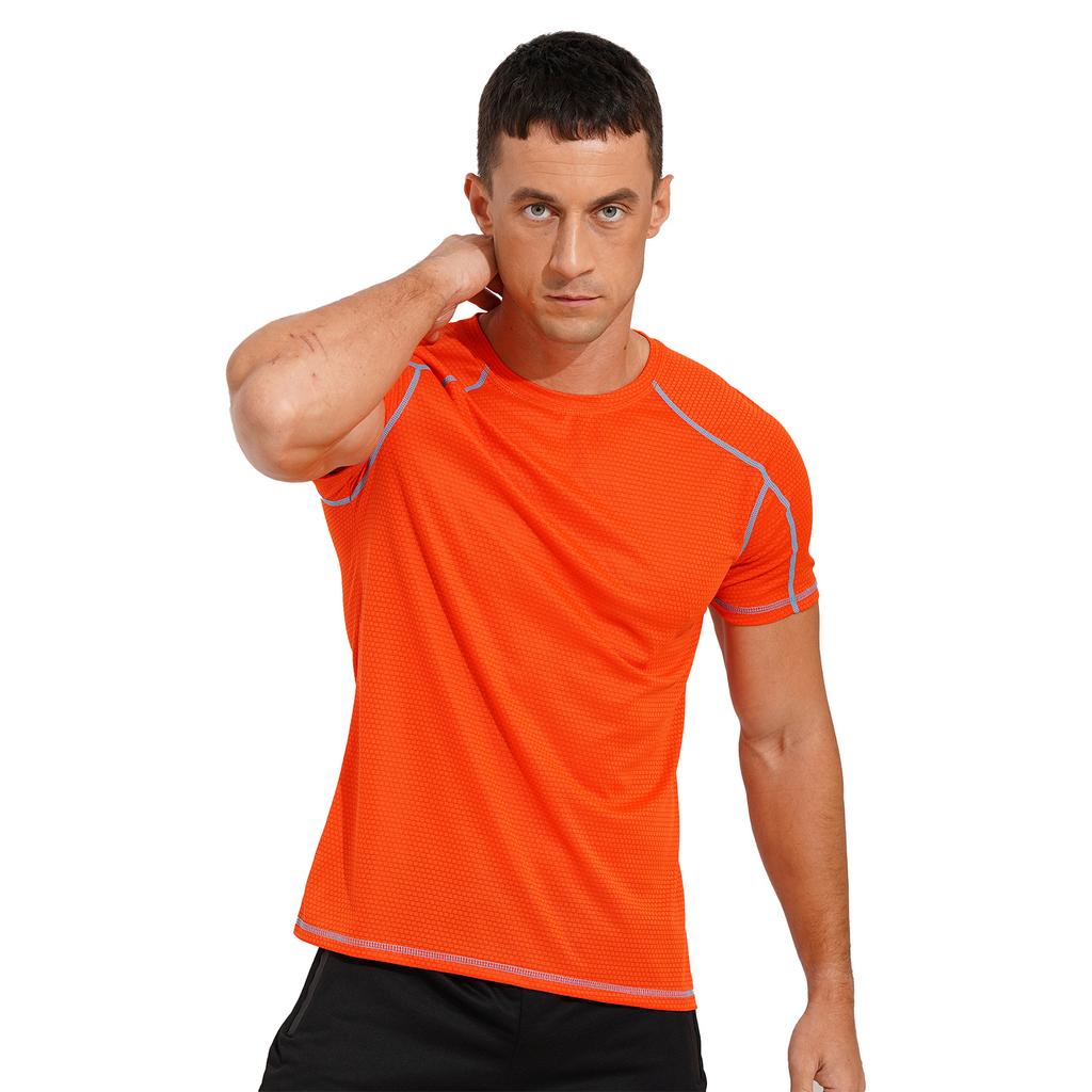 Men Breathable Ice Silk Quick Drying Short Sleeve Round Neck Running Sport Solid Color Top