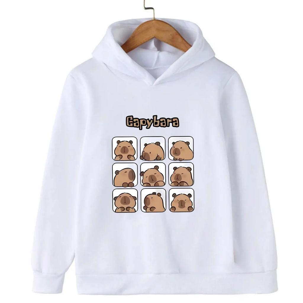 Autumn Winter Cartoon Capybara Printed Hoodies Fashionable Casual Warm Sports Long Sleeved Children's Boy Hooded Sweatshirts