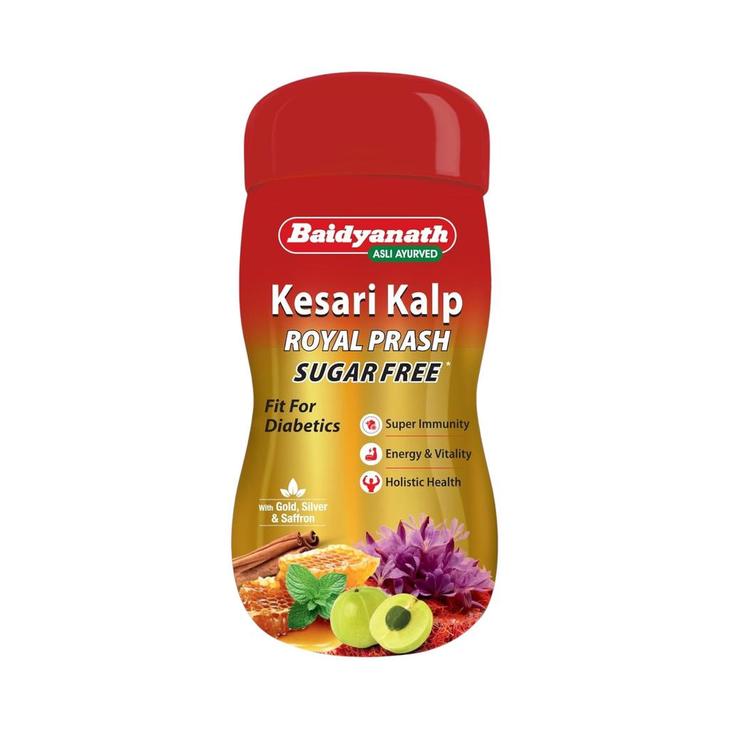 Baidyanath Kesari Kalp Royal Prash Sugarfree 1kg | Chyawanprash with 52 Herbs, Gold, Silver & Saffron for Energy & Immunity