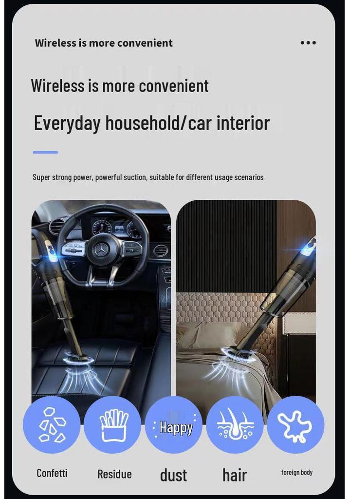 Wireless Mini Handheld Car Vacuum & Charger - Wet/Dry Dust Mite Remover