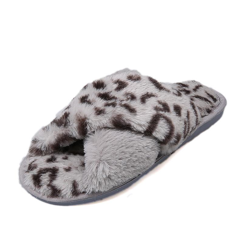 New Cross-haired Slippers Women's Fashion Korean Version Leopard Print Home Slippers Casual Flat Open-toed Floor Mop