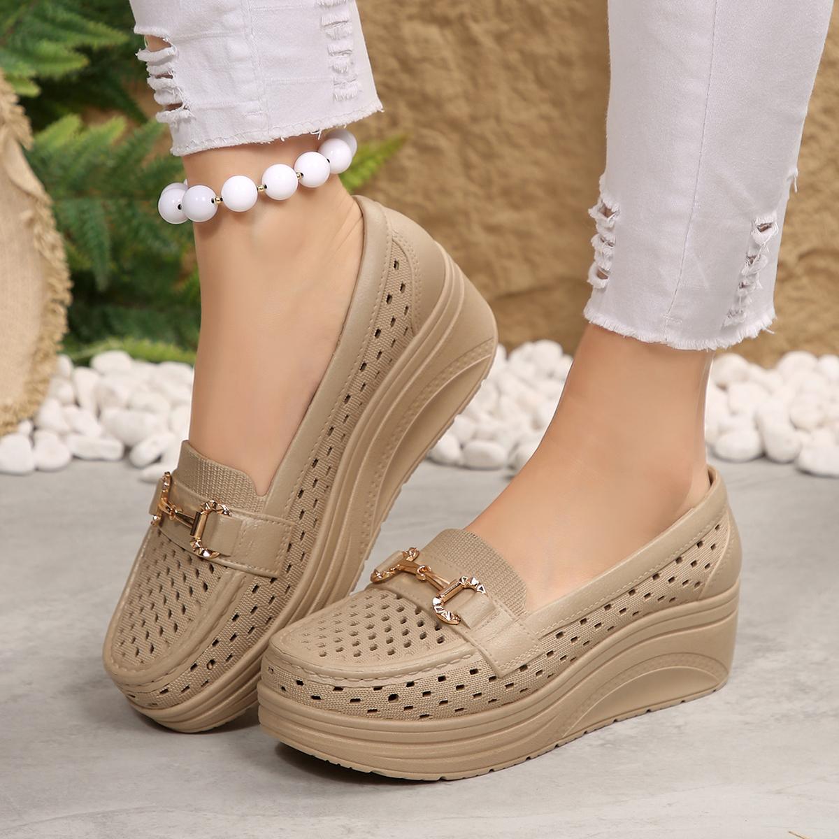 

Spring Summer Comfortable Thick-soled Non-slip Sports Shoes for Women Fashion Breathable Sexy Wedge Work Shoes 36 хаки