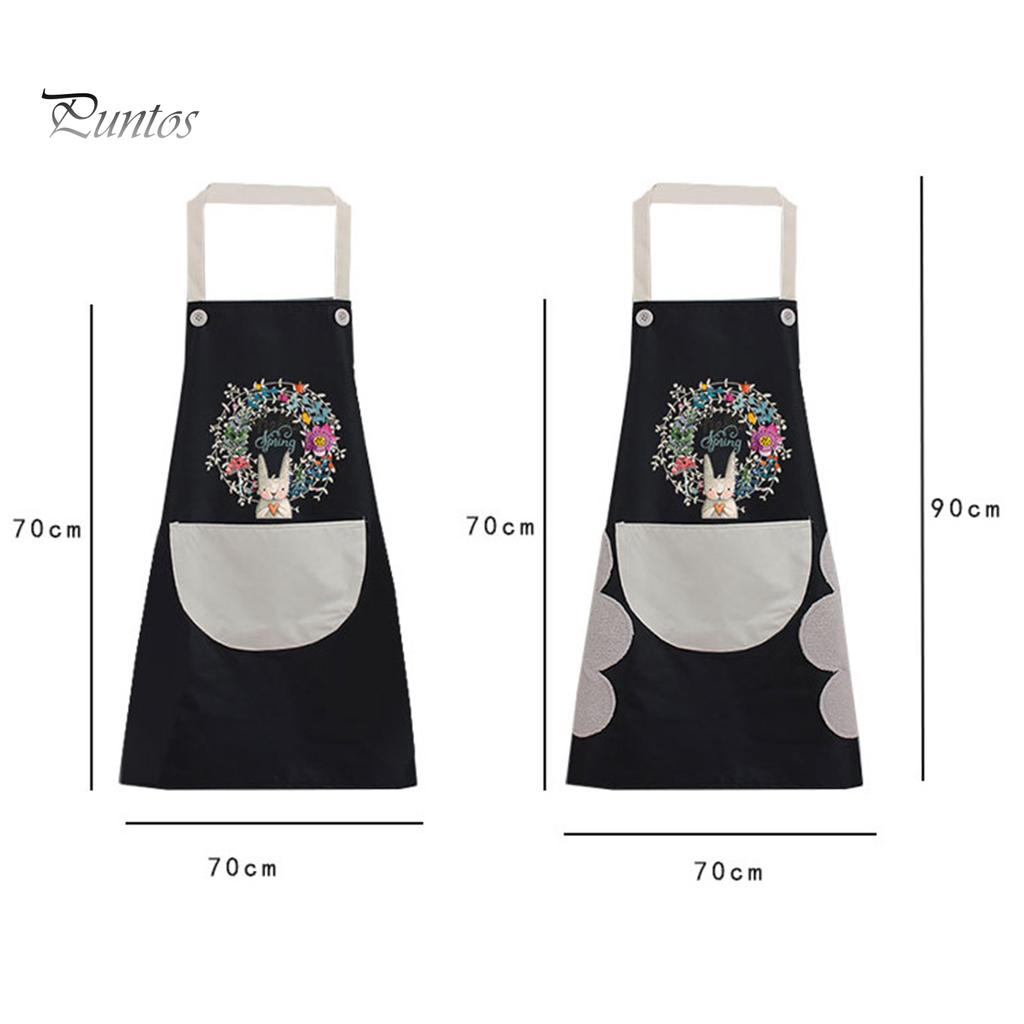 Puntos Cartoon Oil Proof Kitchen Waterproof Wipeable Wreath Rabbit Nail Shop Apron