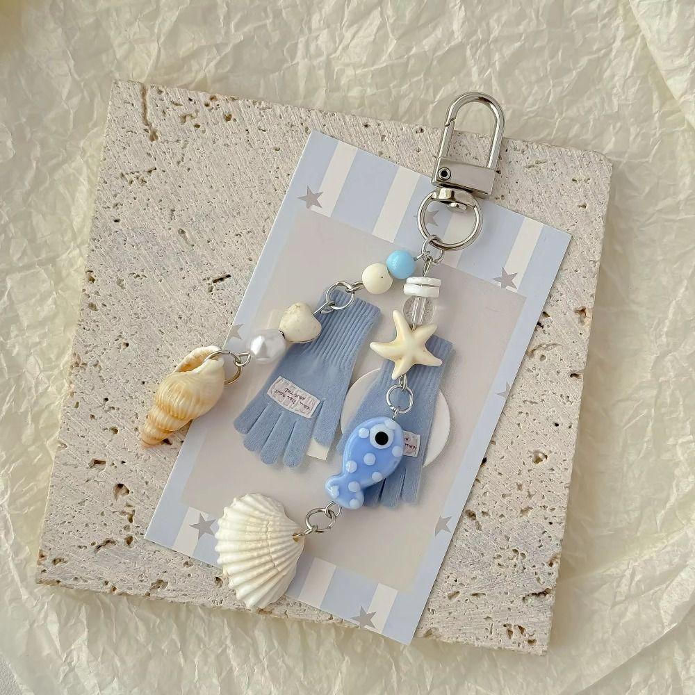 Seashell Bag Charm Blue Color Keychain Pendant Versatile Phone Lanyard  For Women